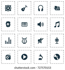 Audio Icons Set. Collection Of Sound, Start, Earphone And Other Elements. Also Includes Symbols Such As Start, Instrument, Cd.