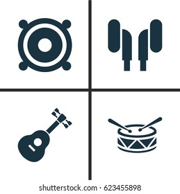 Audio Icons Set. Collection Of Speaker, Guitar and other elements