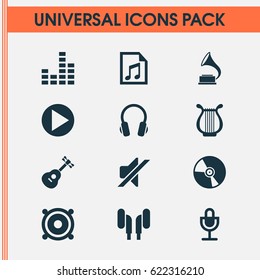 Audio Icons Set. Collection Of Start, File, Instrument And Other Elements. Also Includes Symbols Such As Speaker, Earphone, Cd.