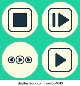 Audio Icons Set. Collection Of Start Song, Music Control, Following Music And Other Elements. Also Includes Symbols Such As Music, Play, Stop.