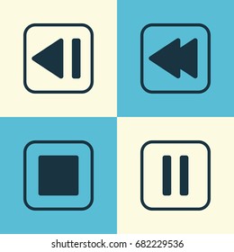 Audio Icons Set. Collection Of Stop Button, Mute Song, Last Song And Other Elements. Also Includes Symbols Such As Back, Pause, Media.