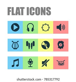 Audio icons set with earphone, music, lyre and other silence elements. Isolated vector illustration audio icons.