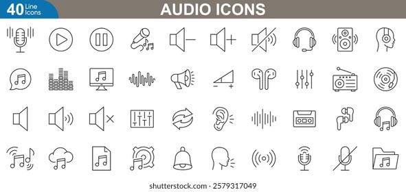 Audio icons set. High quality vector illustration for music, sound, podcast, radio, multimedia and more. Perfect for web, app interfaces, presentations, and creative digital artwork