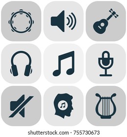 Audio Icons Set. Includes Icons Such As Sound, Silence, Earphone And Other.