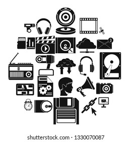 Audio icons set. Simple set of 25 motor icons for web isolated on white background