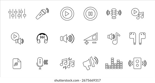 Audio-Icons eingestellt. einfache Linienvektorgrafik
