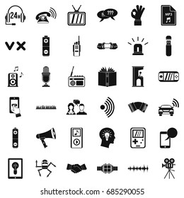 Audio icons set, simple style
