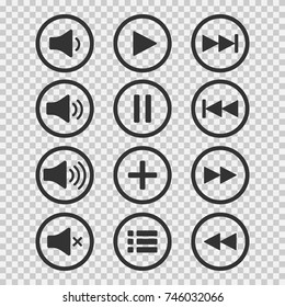 Audio Icons. Sound Buttons. Play Button. Pause Sign. Symbol For Web Or App. Vector Illustration On Transparent Background.