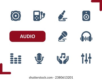 Audio Icons. Sound, Music, Volume, Speaker, Headphones, Microphone, DJ Icon. Professional, pixel perfect vector icon set.