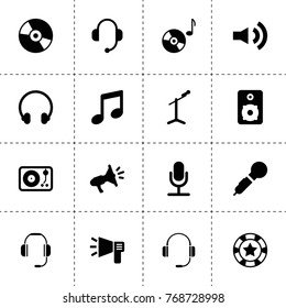 Audio icons. vector collection filled audio icons. includes symbols such as megaphone, headphone, karaoke, microphone, disc, music disc. use for web, mobile and ui design.
