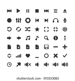 Audio icons vector set. Vector media player icons set. Black icons on a white background. Multimedia. Isolated.