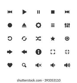 Audio icons vector set. Vector media player icons set. Isolated on white background black icons. Multimedia icons.