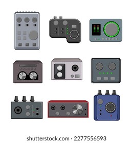 audio interface set cartoon. digital technology, music sound, voice wave, song modern, equalizer audio interface vector illustration
