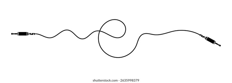 Audio jack 3.5 mm. Black stereo audio cable. Vector illustration. 3.5 mm stereo audio extension cable isolated . EPS 10 .

