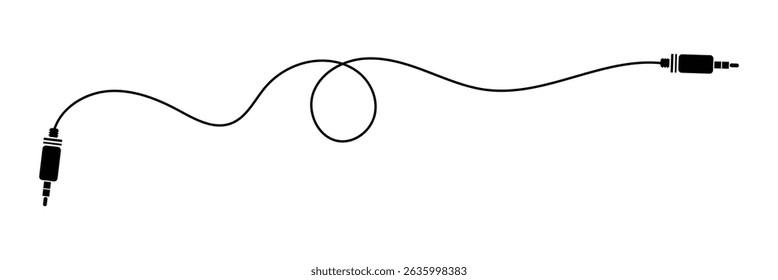 Audio jack 3.5 mm. Black stereo audio cable. Vector illustration. 3.5 mm stereo audio extension cable isolated . EPS 10 .

