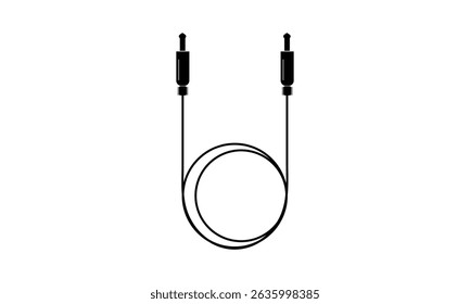 Audio jack 3.5 mm. Black stereo audio cable. Vector illustration. 3.5 mm stereo audio extension cable isolated . EPS 10 .
