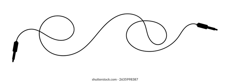 Audio jack 3.5 mm. Black stereo audio cable. Vector illustration. 3.5 mm stereo audio extension cable isolated . EPS 10 .
