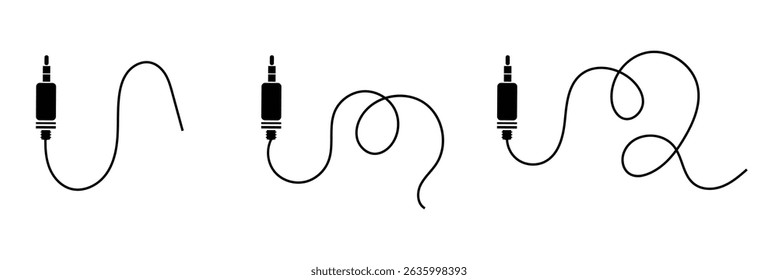 Audio jack 3.5 mm. Black stereo audio cable. Vector illustration. 3.5 mm stereo audio extension cable isolated . EPS 10 .
