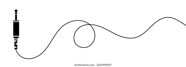 Audio jack 3.5 mm. Black stereo audio cable. Vector illustration. 3.5 mm stereo audio extension cable isolated . EPS 10 .
