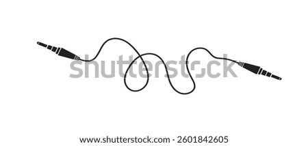 Audio jack 3.5 mm in black color.  3.5 mm stereo audio extension cable isolated on white background. AUX Male to Male plug audio cable. headphone extension cable. Vector illustration.
