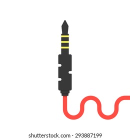 audio jack connector with red cable. concept of connection, mic, recording, live show, broadcast, music lover, rec. isolated on white background. flat style trend modern design vector illustration