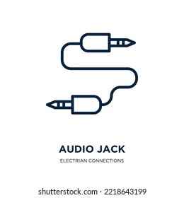 icono de jack de audio de la colección de conexiones de electrian. Toma de audio lineal delgada, audio, icono de contorno de cable aislado en fondo blanco. Señal de jack de audio vectorial de línea, símbolo para web y móvil
