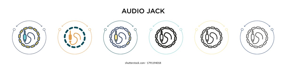 Icono de jack de audio en estilo relleno, delgado, contorno y trazo. Ilustración vectorial de dos íconos vectores de tomas de audio de color y negro se pueden utilizar para móviles, ui, web