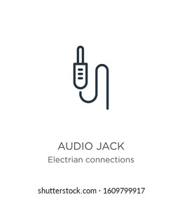 Audio jack icon. Thin linear audio jack outline icon isolated on white background from electrian connections collection. Line vector sign, symbol for web and mobile