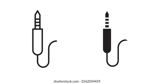 Audio jack icons in flat and line style set.