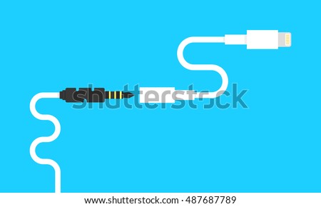 audio jack with lightning connector adapter. concept of connection, standard input, signal, new equipment, innovation, earphones. flat style trend modern design vector illustration on blue background