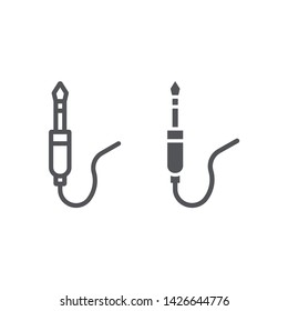 Audio jack line and glyph icon, wire and equipment, jack cable sign, vector graphics, a linear pattern on a white background, eps 10.