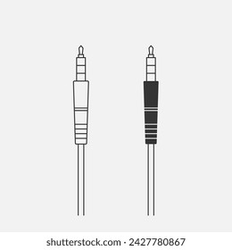 Audio jack line icon set. Headphone equipment jack cable, wire. Vector illustration