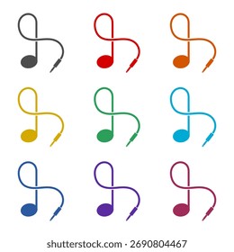 Audio jack music note icon isolated on white background. Set icons colorful