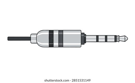 Audio jack plug connector close up illustration representing sound equipment, headphones, and music connections.
