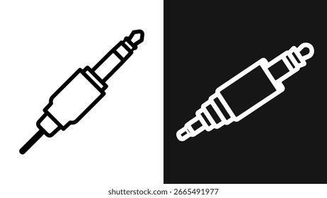 Icono del enchufe del enchufe del audio, Ilustración vectorial del arte de la línea en blanco y negro, elemento moderno del diseño minimalista