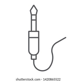 Audio jack thin line icon, wire and equipment, jack cable sign, vector graphics, a linear pattern on a white background, eps 10.