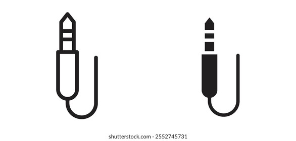 Audio jack vector icon set black filled and outlined style.