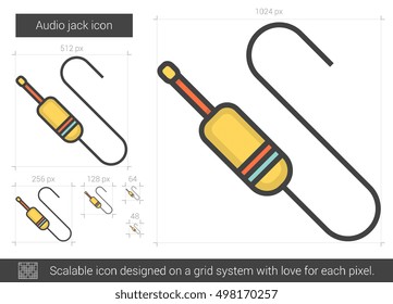 Audio jack vector line icon isolated on white background. Audio jack line icon for infographic, website or app. Scalable icon designed on a grid system.