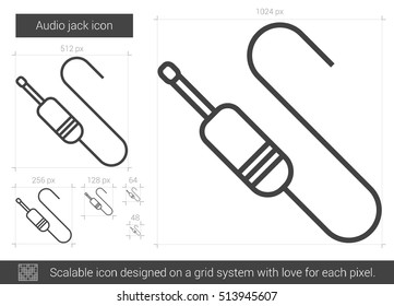 Audio jack vector line icon isolated on white background. Audio jack line icon for infographic, website or app. Scalable icon designed on a grid system.