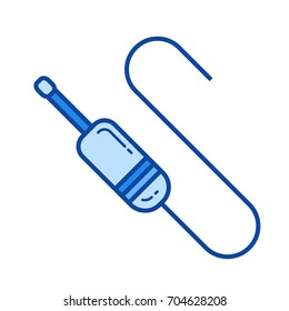 Audio jack vector line icon isolated on white background. Audio jack line icon for infographic, website or app. Blue icon designed on a grid system.