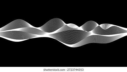 Líneas de onda de enrejado de audio sobre fondo vacío en blanco y negro