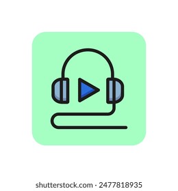 Audio lesson line icon. Headphone, play symbol, tutorial, class. Online education concept. Can be used for topics like distance courses, elearning, media content.