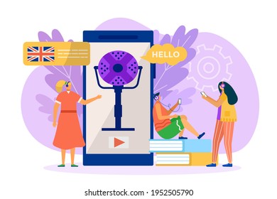 Audio lessons english language concept, vector illustration. Foreign language training course for college students. International program