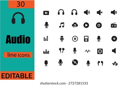 Conjunto de Ícones Editáveis da Linha de Áudio