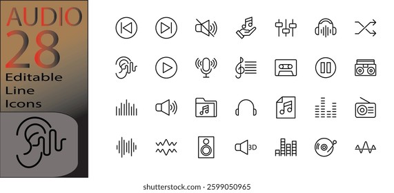 audio Line Editable Icons set