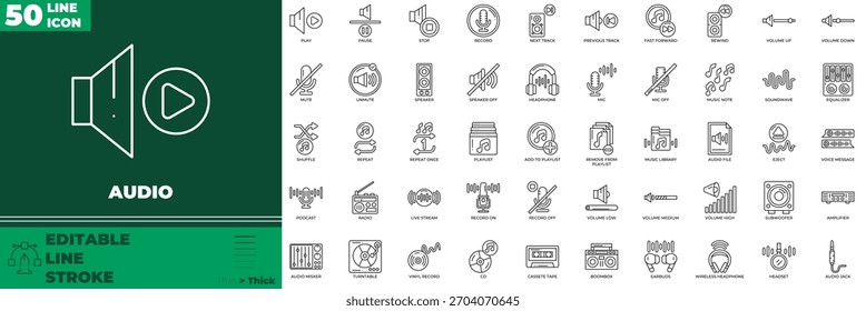 Conjunto de iconos editables de línea de audio
