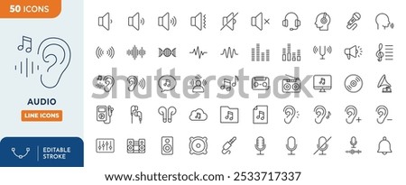 Audio Line Editable Icons set. Audio icons Pixel perfect.	
