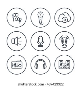 audio line icons in circles, vector illustration