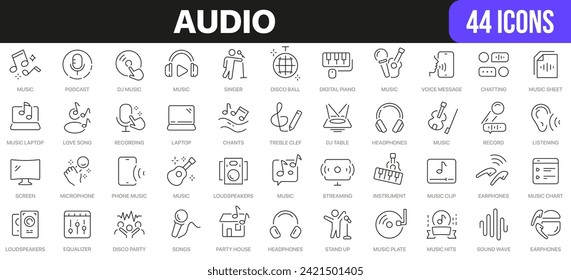 Audio line icons collection. UI icon set in a flat design. Excellent signed icon collection. Thin outline icons pack. Vector illustration EPS10