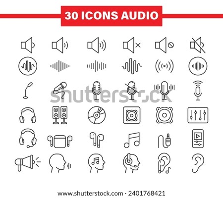 Audio Line Icons Editable Stroke Set of audio line vector icons stock illustration	